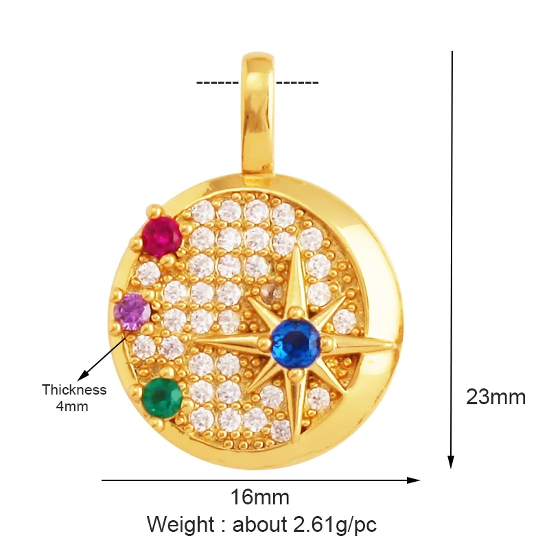 Shining Celestial Sun Moon Star Space Charm Pendant in Gold Color,Inlaid CZ Zirconia Jewelry Necklace Bracelet Making Supply L42
