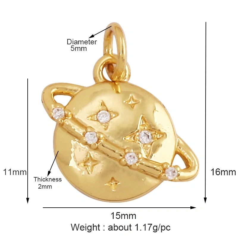 Trendy Popular Star Moon Sun Planet Earth Charm Pendant,18K Gold Plated Zircon Necklace Bracelet For Handmade Jewelry Supply L42