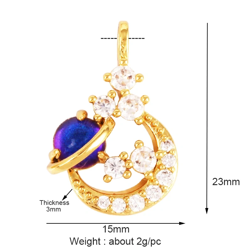 Celestial Star Moon Charm Pendant CZ Paved , 18K Real White Rose Gold Plated, Jewelry Necklace Bracelet Hand Making Supplies L22