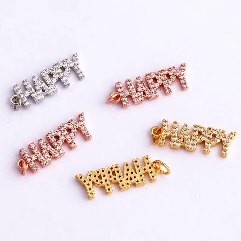 Fine Fashion Inlaid Zirconia LOVE HAPPY LUCKY Letter Charm Pendant,Trendy Jewelry Necklace Accessories Hand Making Supplies M22