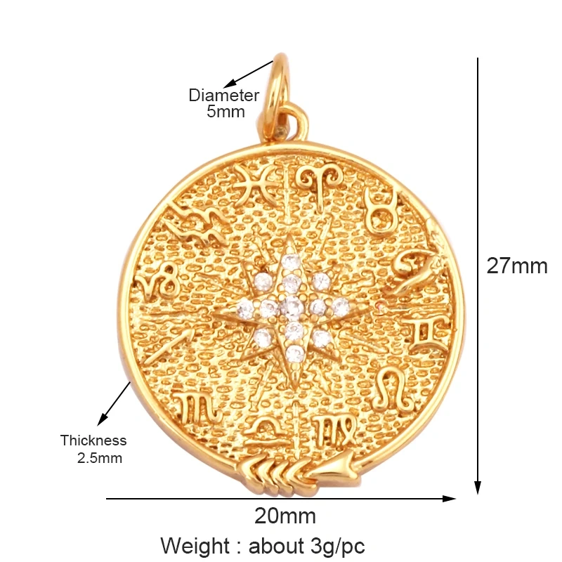 Trendy Popular Star Moon Sun Planet Earth Charm Pendant,18K Gold Plated Zircon Necklace Bracelet For Handmade Jewelry Supply L42