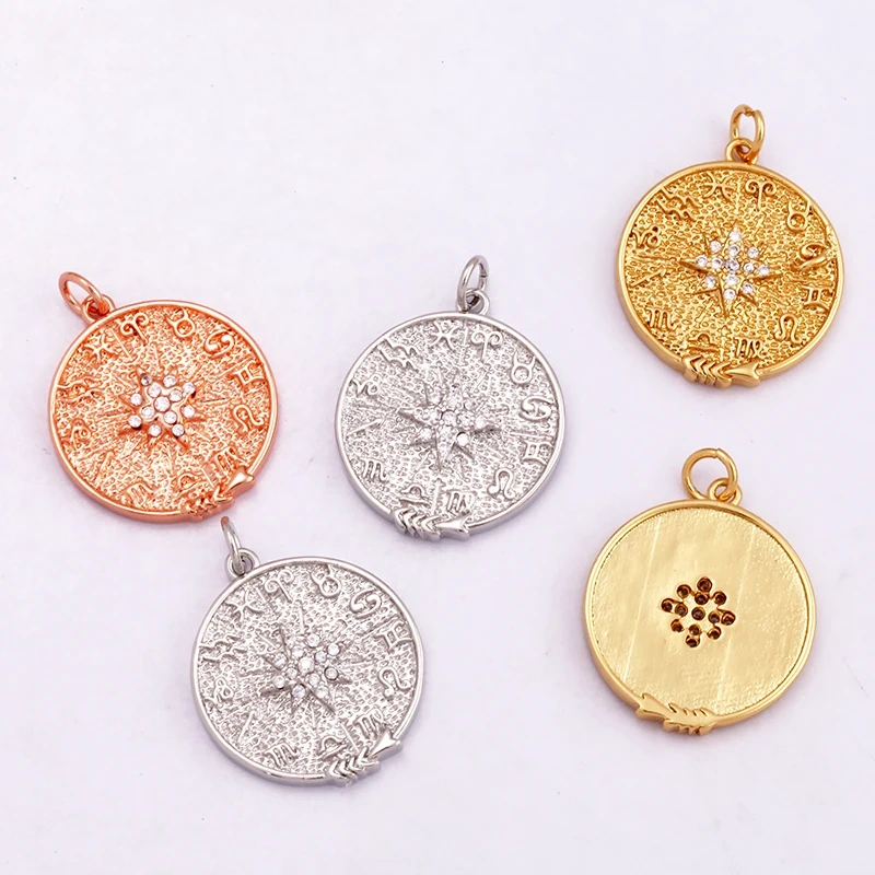 Trendy Popular Star Moon Sun Planet Earth Charm Pendant,18K Gold Plated Zircon Necklace Bracelet For Handmade Jewelry Supply L42