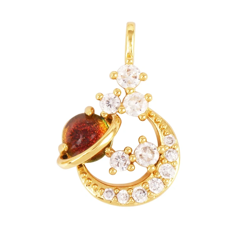 Celestial Star Moon Charm Pendant CZ Paved , 18K Real White Rose Gold Plated, Jewelry Necklace Bracelet Hand Making Supplies L22