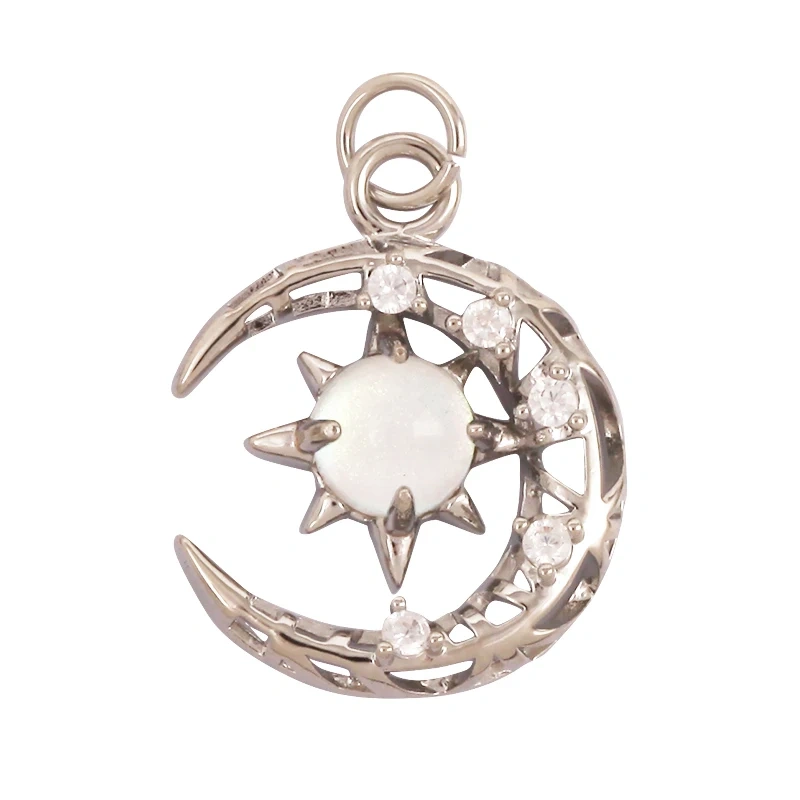Celestial Star Moon Charm Pendant CZ Paved , 18K Real White Rose Gold Plated, Jewelry Necklace Bracelet Hand Making Supplies L22
