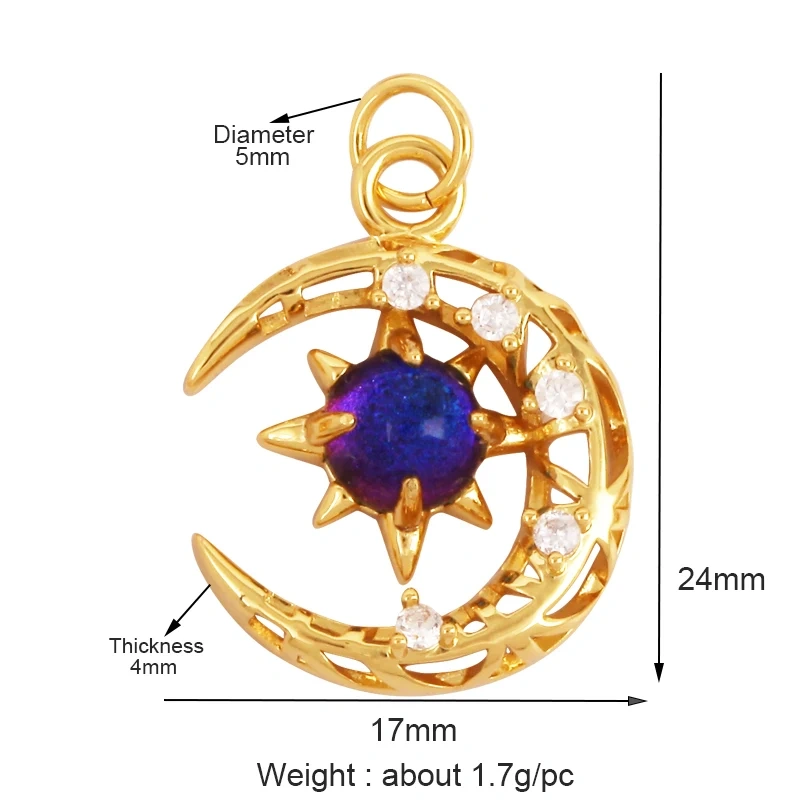 Celestial Star Moon Charm Pendant CZ Paved , 18K Real White Rose Gold Plated, Jewelry Necklace Bracelet Hand Making Supplies L22