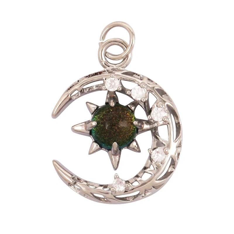 Celestial Star Moon Charm Pendant CZ Paved , 18K Real White Rose Gold Plated, Jewelry Necklace Bracelet Hand Making Supplies L22
