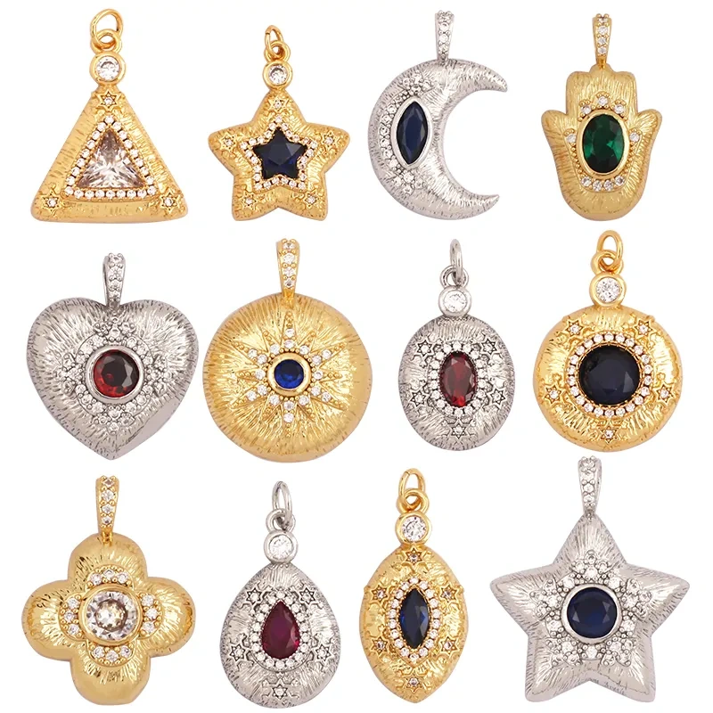 Classic Star Heart Flower Hand Geometry Shape Gemstone Jewelry Findings,Fashion 18k Gold Inlaid Zirconia Necklace  Supply L44