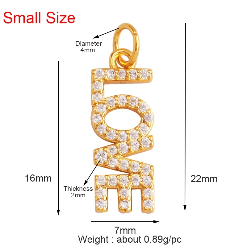 Fine Fashion Inlaid Zirconia LOVE HAPPY LUCKY Letter Charm Pendant,Trendy Jewelry Necklace Accessories Hand Making Supplies M22
