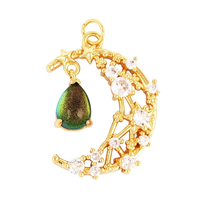 Celestial Star Moon Charm Pendant CZ Paved , 18K Real White Rose Gold Plated, Jewelry Necklace Bracelet Hand Making Supplies L22