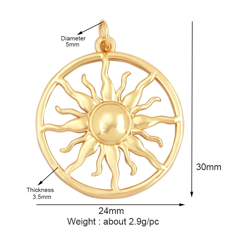 Shining Celestial Sun Moon Star Space Charm Pendant in Gold Color,Inlaid CZ Zirconia Jewelry Necklace Bracelet Making Supply L42