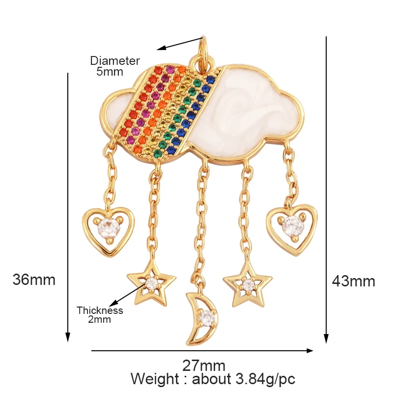 New Trendy Shining Space Sun Moon Star Charm Pendant,18K Gold Inlaid Cubic Zirconia Jewelry Necklace Bracelet Making Supply L44