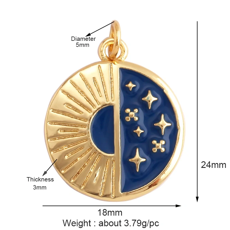 Shining Celestial Sun Moon Star Space Charm Pendant in Gold Color,Inlaid CZ Zirconia Jewelry Necklace Bracelet Making Supply L42