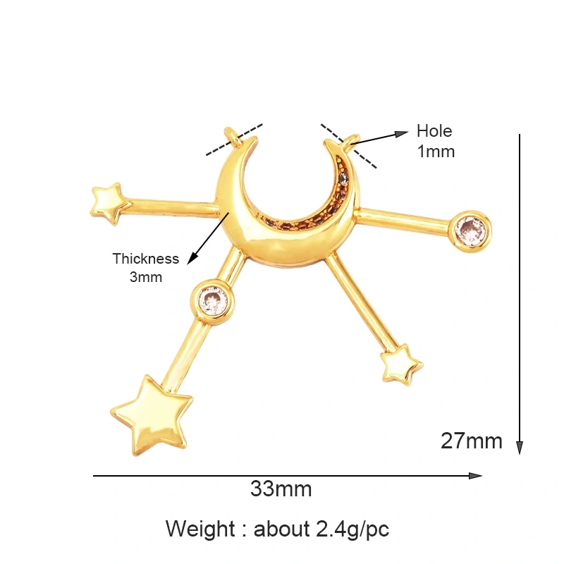 New Trendy Shining Space Sun Moon Star Charm Pendant,18K Gold Inlaid Cubic Zirconia Jewelry Necklace Bracelet Making Supply L44