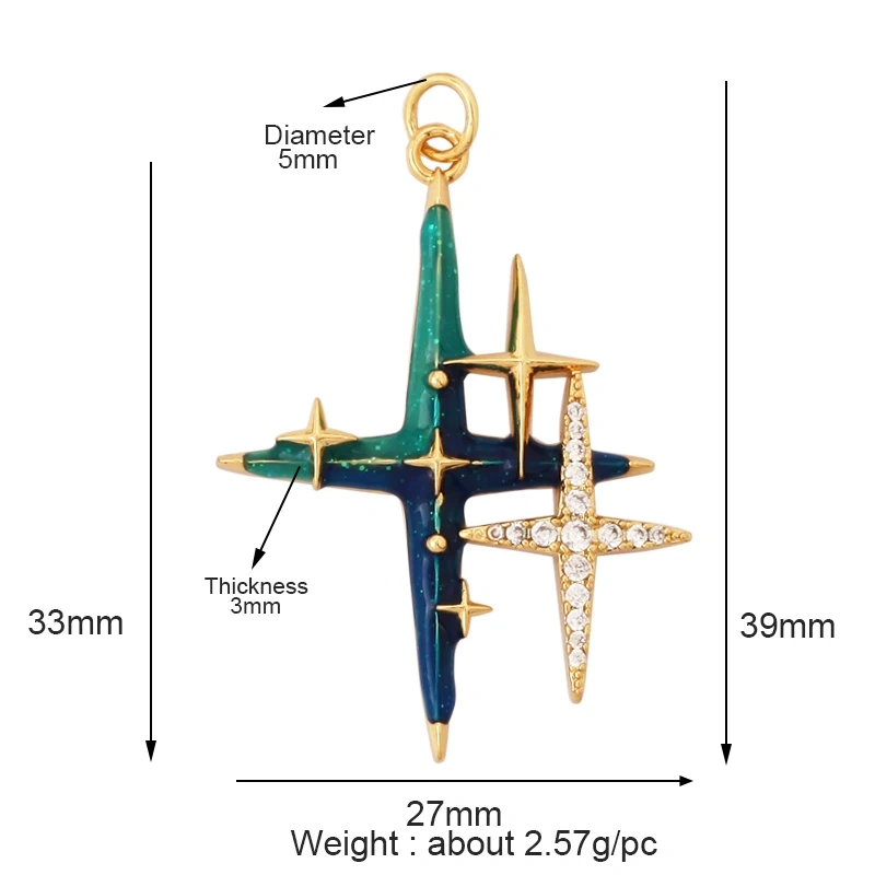 New Trendy Shining Space Sun Moon Star Charm Pendant,18K Gold Inlaid Cubic Zirconia Jewelry Necklace Bracelet Making Supply L44