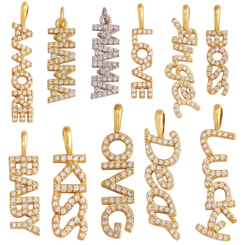 New Fine LOVE KISS BABY ANGEL DEAR MAMA LUCKY Letter Charm Pendant Jewelry, Trendy Necklace Accessories Hand Making Supply M22