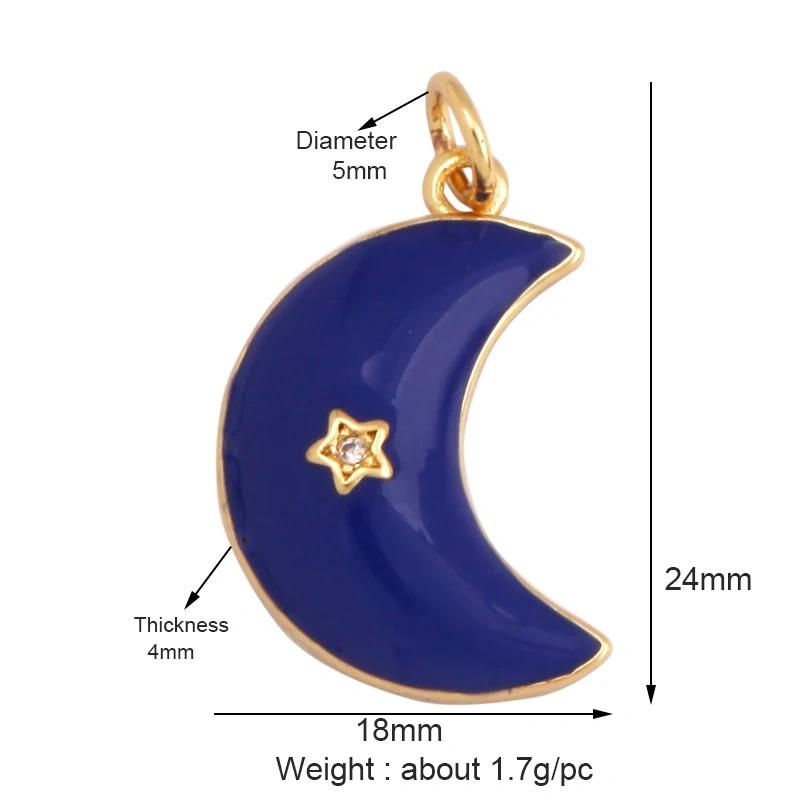 Trendy Popular Star Moon Sun Planet Earth Charm Pendant,18K Gold Plated Zircon Necklace Bracelet For Handmade Jewelry Supply L42