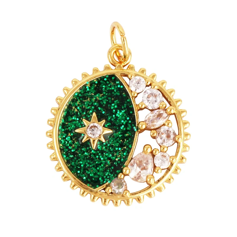 Celestial Star Moon Charm Pendant CZ Paved , 18K Real White Rose Gold Plated, Jewelry Necklace Bracelet Hand Making Supplies L22