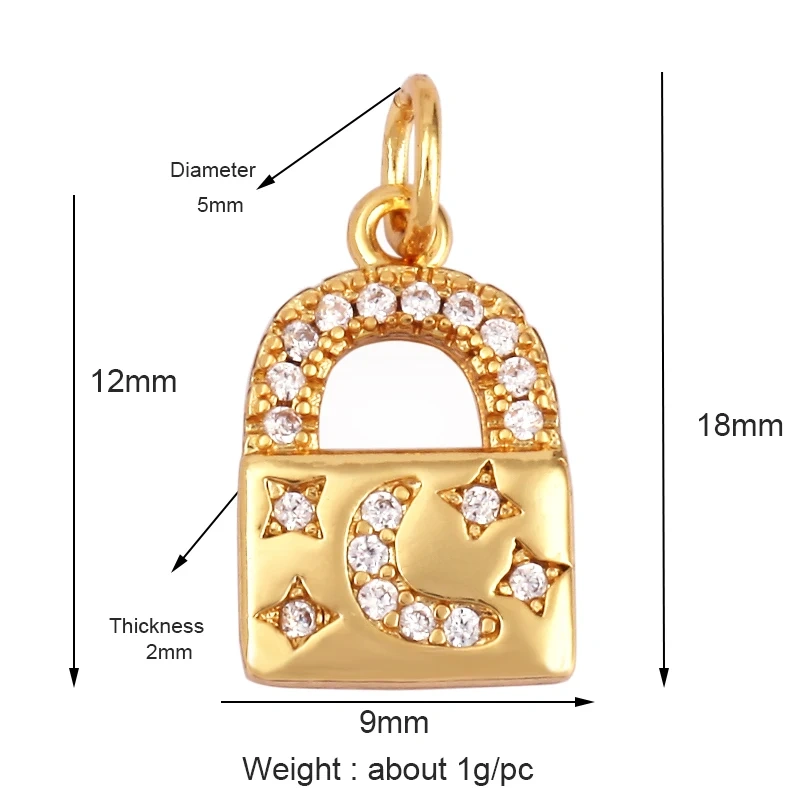 Lock CZ Mini Charm, 18K Real Gold Plated Colour,Necklace Bracelet Pendant for Handmade Handmaking DIY Jewelry Supplies L75