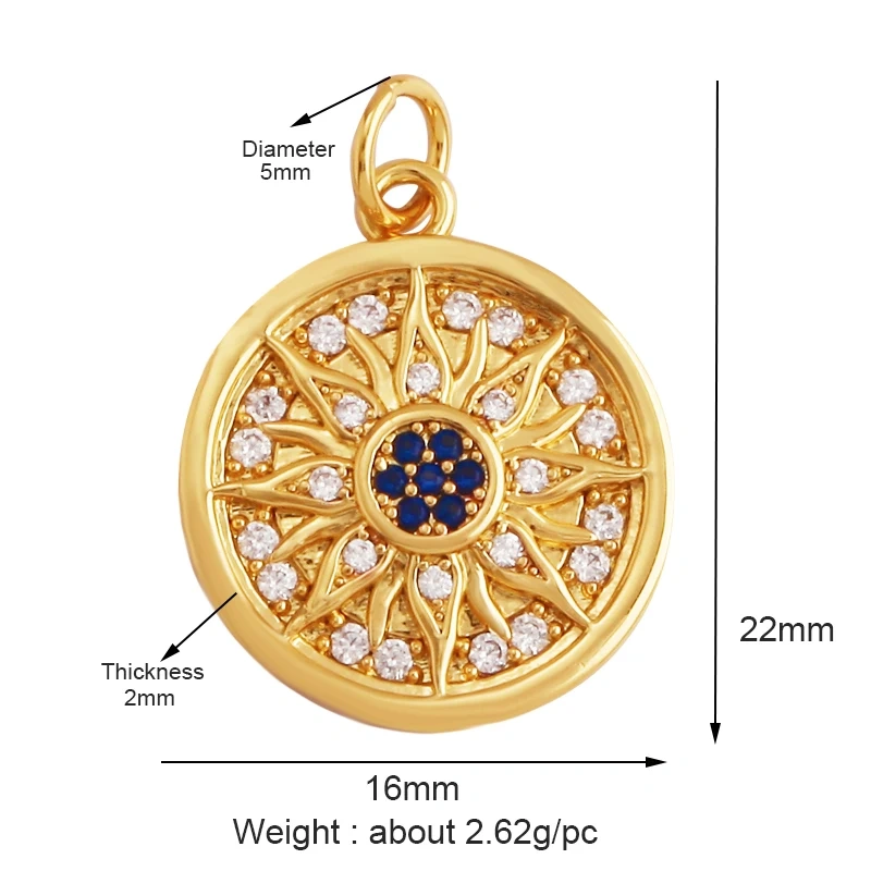 Shining Celestial Sun Moon Star Space Charm Pendant in Gold Color,Inlaid CZ Zirconia Jewelry Necklace Bracelet Making Supply L42