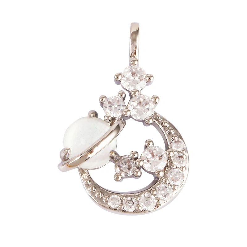 Celestial Star Moon Charm Pendant CZ Paved , 18K Real White Rose Gold Plated, Jewelry Necklace Bracelet Hand Making Supplies L22