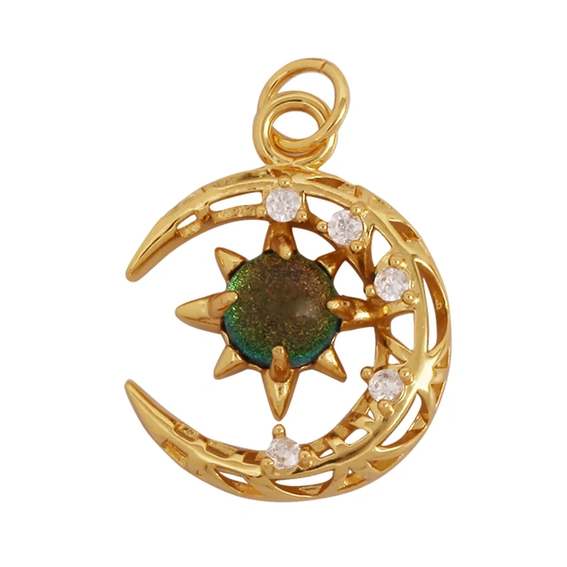 Celestial Star Moon Charm Pendant CZ Paved , 18K Real White Rose Gold Plated, Jewelry Necklace Bracelet Hand Making Supplies L22