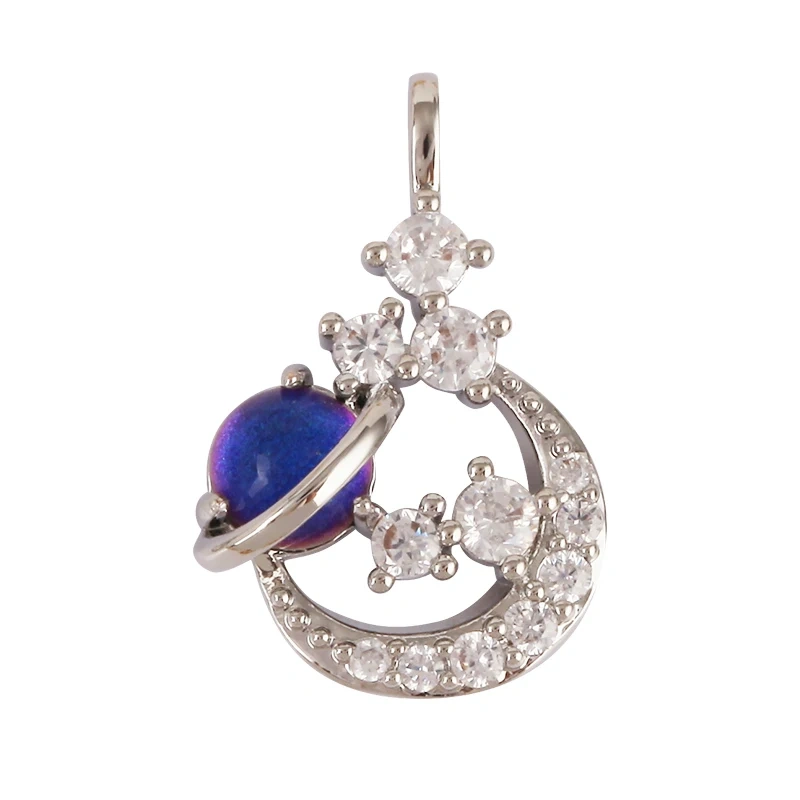 Celestial Star Moon Charm Pendant CZ Paved , 18K Real White Rose Gold Plated, Jewelry Necklace Bracelet Hand Making Supplies L22