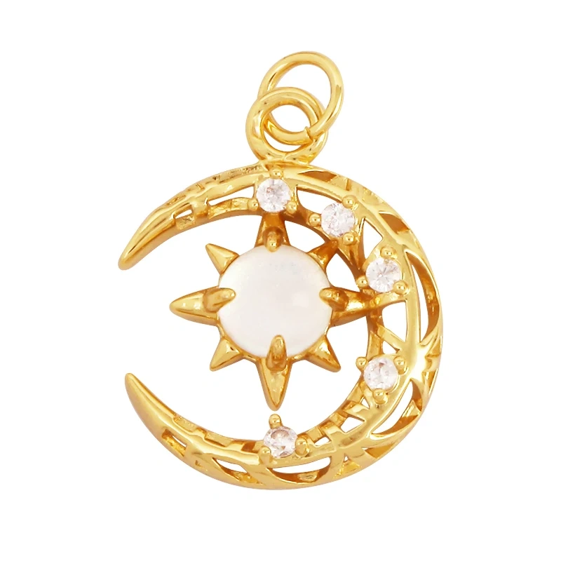 Celestial Star Moon Charm Pendant CZ Paved , 18K Real White Rose Gold Plated, Jewelry Necklace Bracelet Hand Making Supplies L22