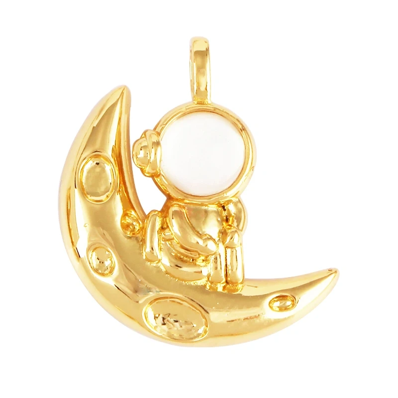 Celestial Star Moon Charm Pendant CZ Paved , 18K Real White Rose Gold Plated, Jewelry Necklace Bracelet Hand Making Supplies L22