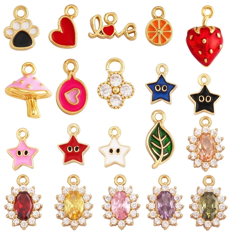 Super Mini Cute Love Heart Star Flower Leaf Fruits Charm Pendant,Cubic Zirconia Paved,Jewelry Necklace Bracelet Accessories L22