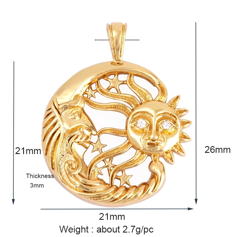 Trendy Popular Star Moon Sun Planet Earth Charm Pendant,18K Gold Plated Zircon Necklace Bracelet For Handmade Jewelry Supply L42