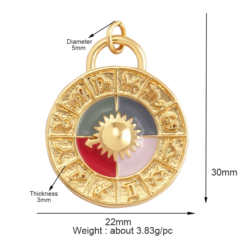 Shining Celestial Sun Moon Star Space Charm Pendant in Gold Color,Inlaid CZ Zirconia Jewelry Necklace Bracelet Making Supply L42