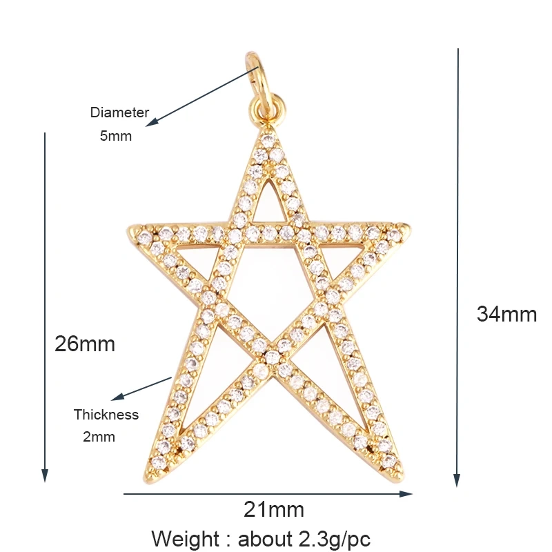 Trendy Popular Star Moon Sun Planet Earth Charm Pendant,18K Gold Plated Zircon Necklace Bracelet For Handmade Jewelry Supply L42