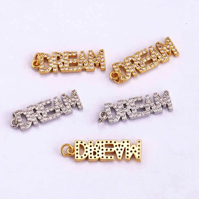 Fine Fashion Inlaid Zirconia LOVE HAPPY LUCKY Letter Charm Pendant,Trendy Jewelry Necklace Accessories Hand Making Supplies M22