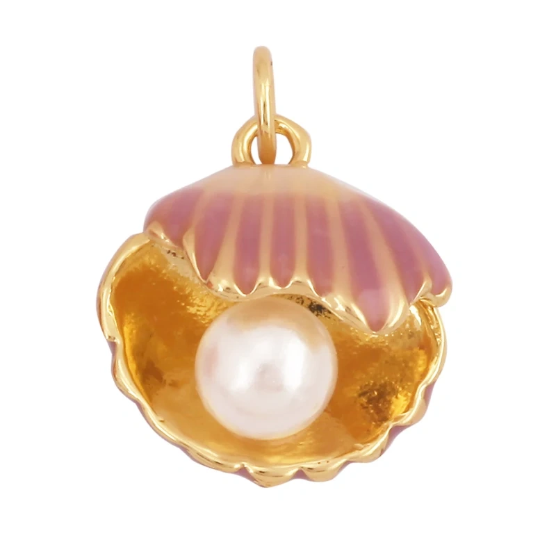 New Multicolor Enamel Pearl Scallop Starfish Seahorse Charm Necklace Pendant,Summer Beach Holiday Jewelry Components Supply L34