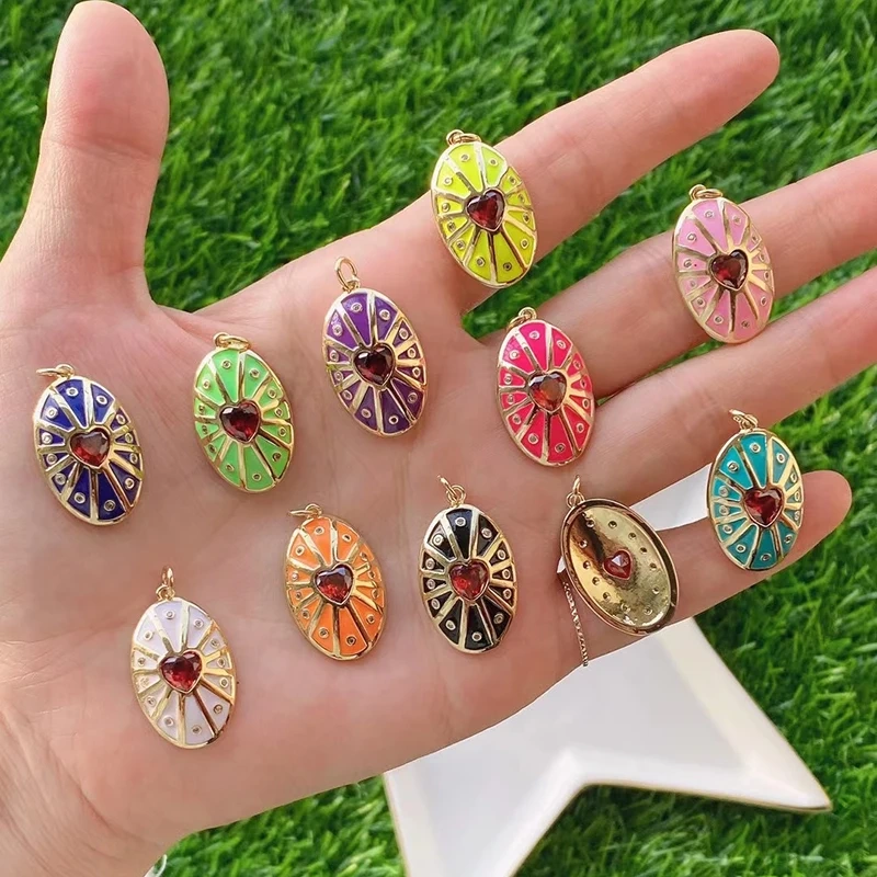 Palace Heart Enamel Charm Neon Pink Orange Turquoise Red Pendant Oil Dropped,Gold Plated Colour,Necklace Bracelet Pendant M82