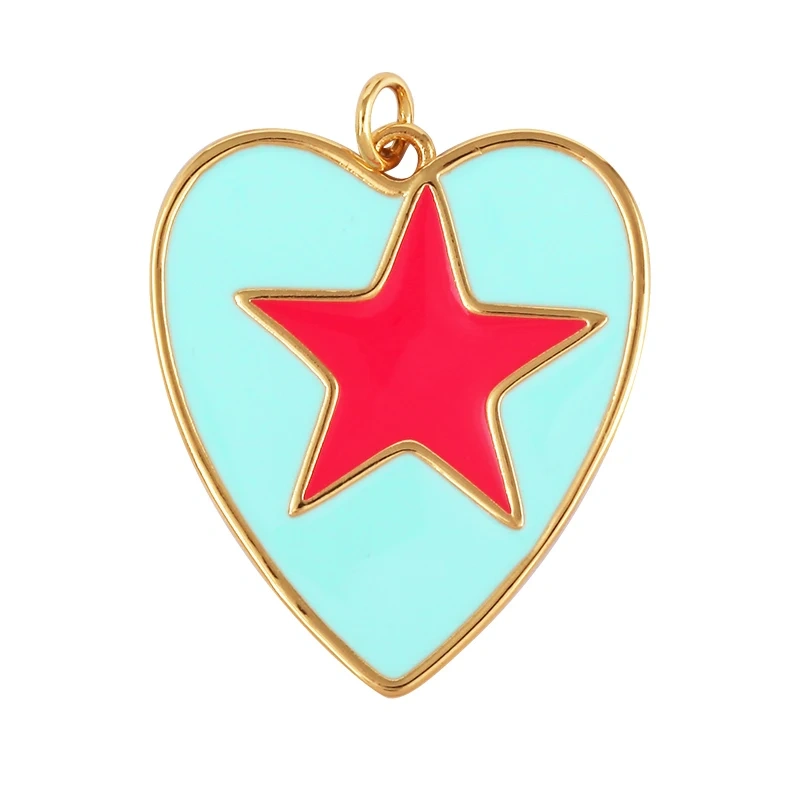 Colourful Enamel Heart Charm Neon Pink White Black Blue Pendant Oil Dropped , Real Gold Plated Colour for Necklace Bracelet K10