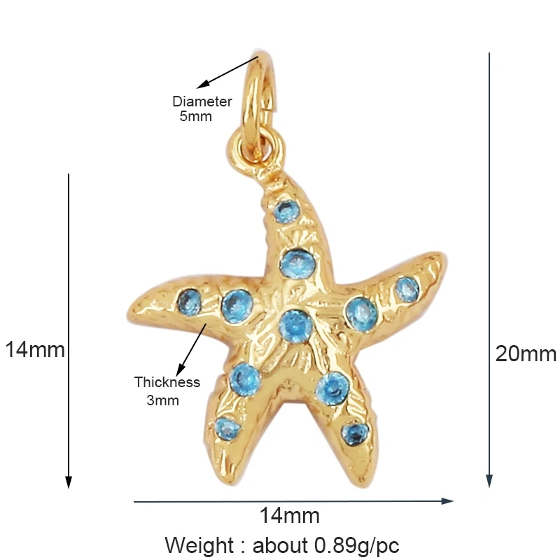 Blue Ocean Shell Animal Dolphin Tropical Fish Bone Seastar Shrimp Charm Pendant,18K Gold Plated Zircon Jewelry Findings L34