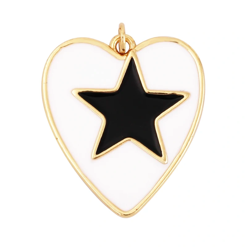 Colourful Enamel Heart Charm Neon Pink White Black Blue Pendant Oil Dropped , Real Gold Plated Colour for Necklace Bracelet K10