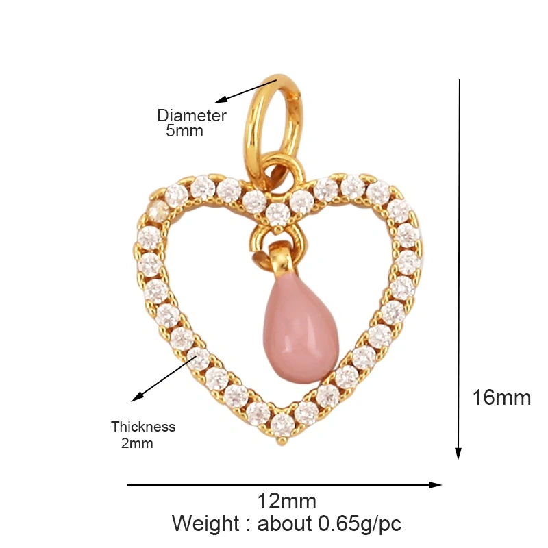 Fashion Colourful Enamel Dripping Oil Love Heart Charm Pendant,Cute 18K Gold Zircon Mix Style Jewelry Necklace Accessories L26