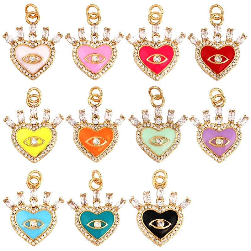 Palace Heart Enamel Charm Neon Pink Orange Turquoise Red Pendant Oil Dropped,Gold Plated Colour,Necklace Bracelet Pendant M82