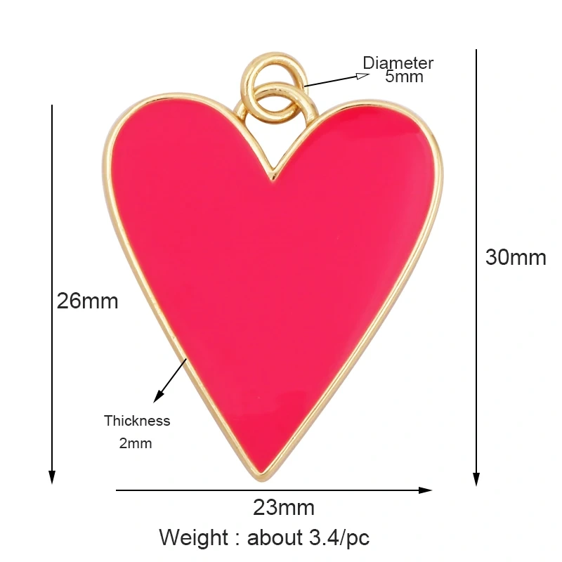 Colourful Enamel Heart Charm Neon Pink White Black Blue Pendant Oil Dropped , Real Gold Plated Colour for Necklace Bracelet K10