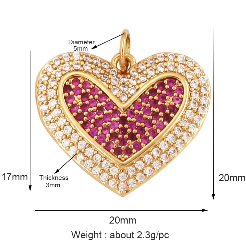 Acred Sacred Red Heart Charm Mexico Victorian Love Zircon Pendant,Christian 18K Real Gold Plated for Jewelry Making Supplies L26