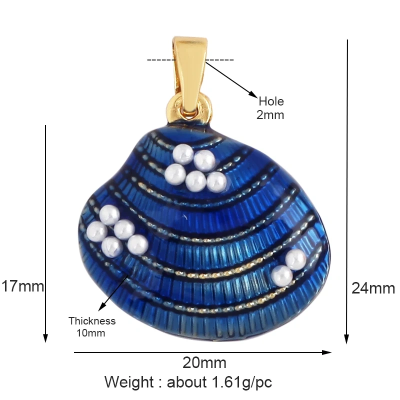Blue Ocean Shell Animal Dolphin Tropical Fish Bone Seastar Shrimp Charm Pendant,18K Gold Plated Zircon Jewelry Findings L34