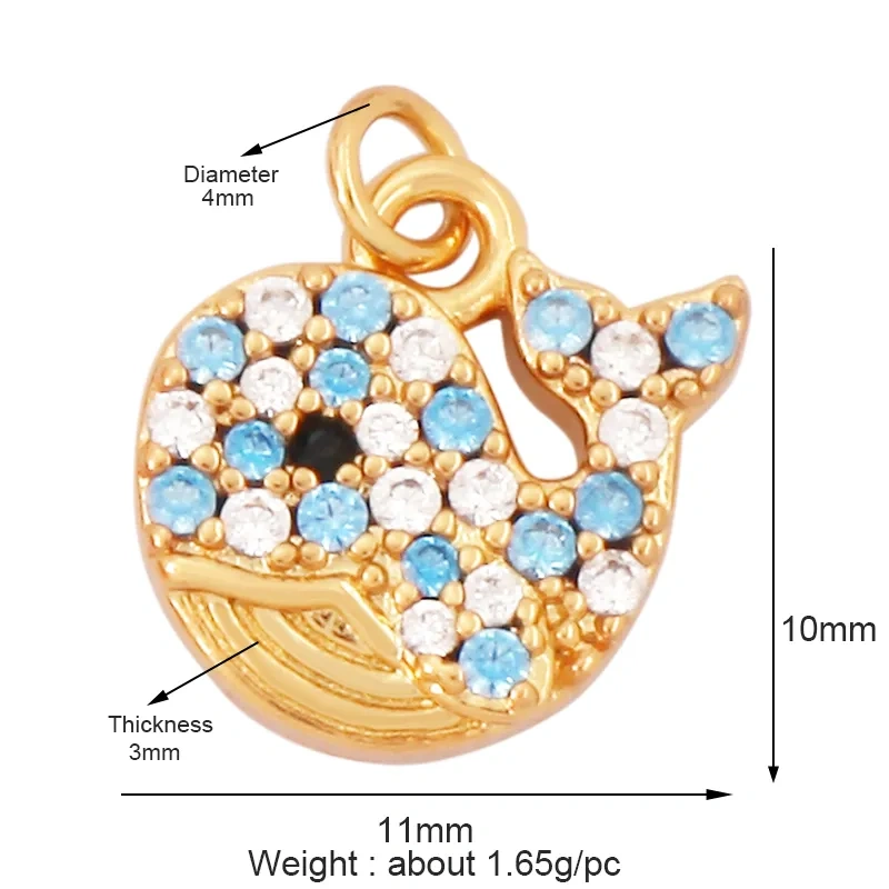 Blue Ocean Shell Animal Dolphin Tropical Fish Bone Seastar Shrimp Charm Pendant,18K Gold Plated Zircon Jewelry Findings L34