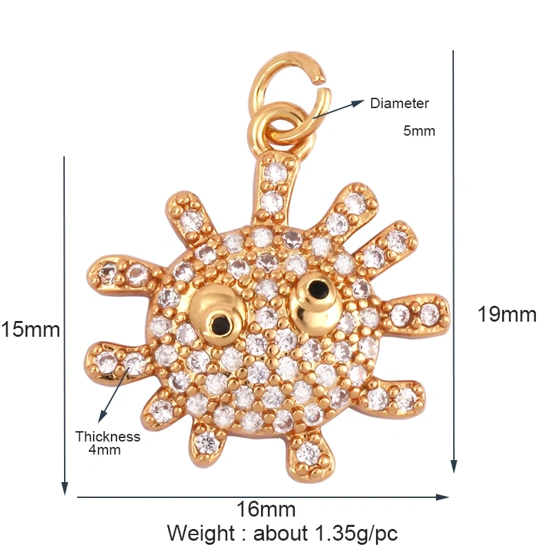 Blue Ocean Shell Animal Dolphin Tropical Fish Bone Seastar Shrimp Charm Pendant,18K Gold Plated Zircon Jewelry Findings L34
