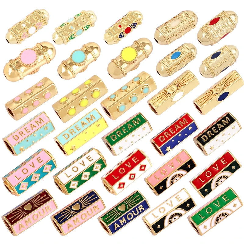 Love Amour Happy Dream Bullet hexagonal beads Tube, Spacor Enamel Metal Brass Based,Hand knotting Makding Supplies , men's bead