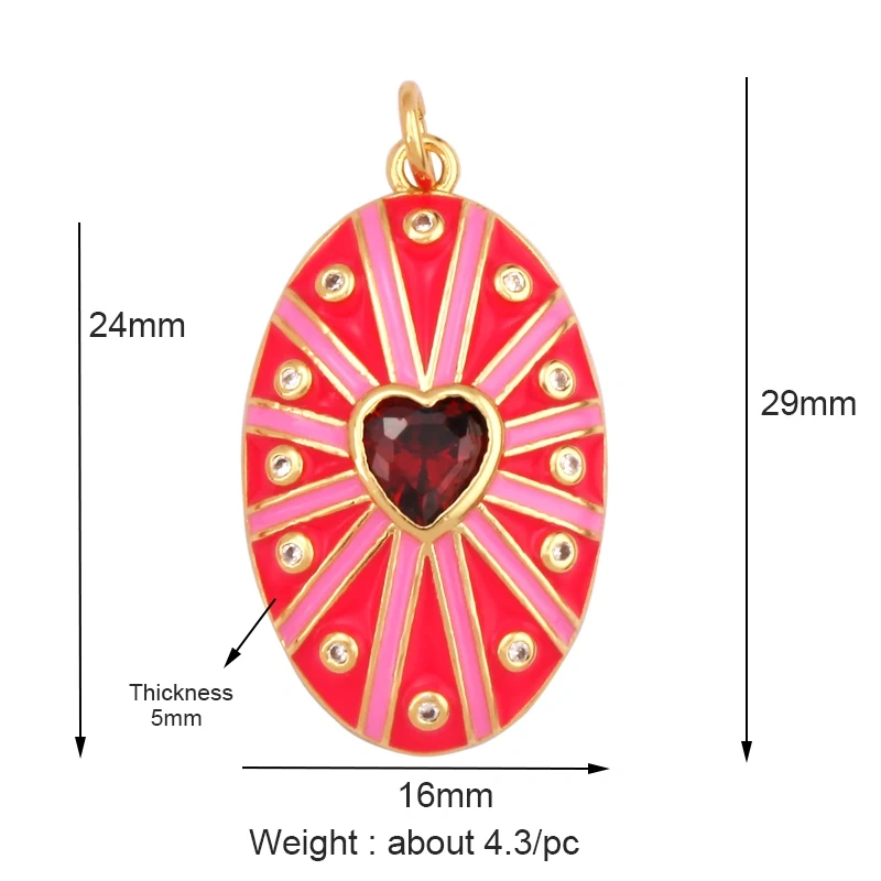 Mushroom Stripe Heart Charm Pendant, 18K Gold Plated Zircon Necklace Bracelet For Handmade Jewelry L24 M82