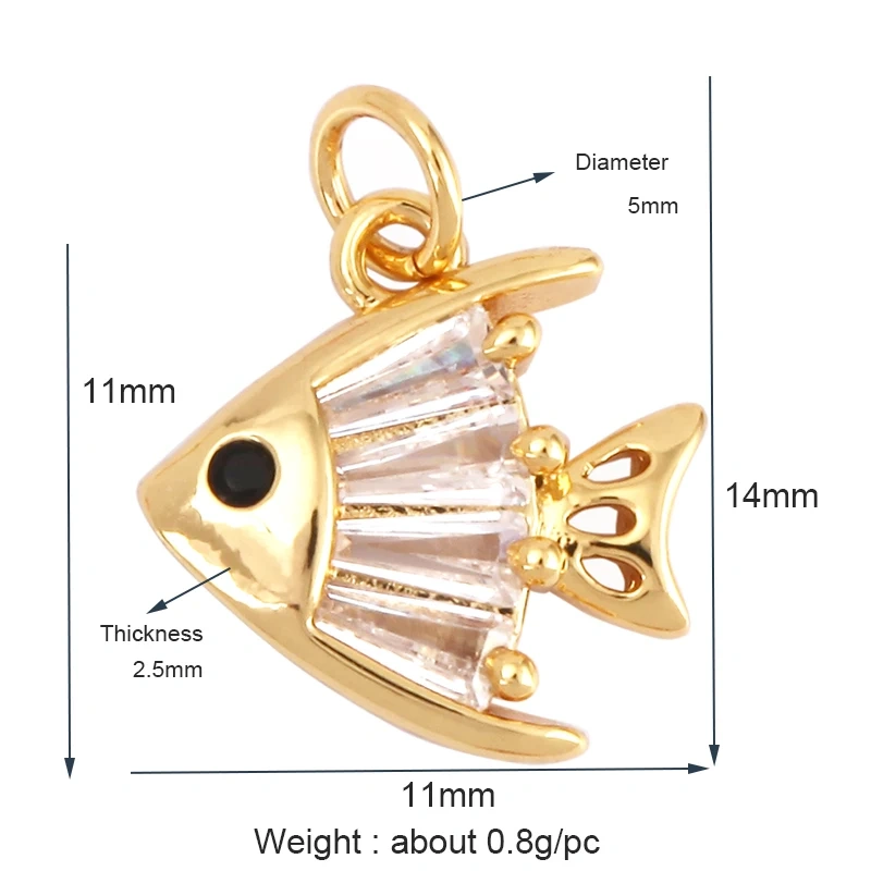 Blue Ocean Shell Animal Dolphin Tropical Fish Bone Seastar Shrimp Charm Pendant,18K Gold Plated Zircon Jewelry Findings L34