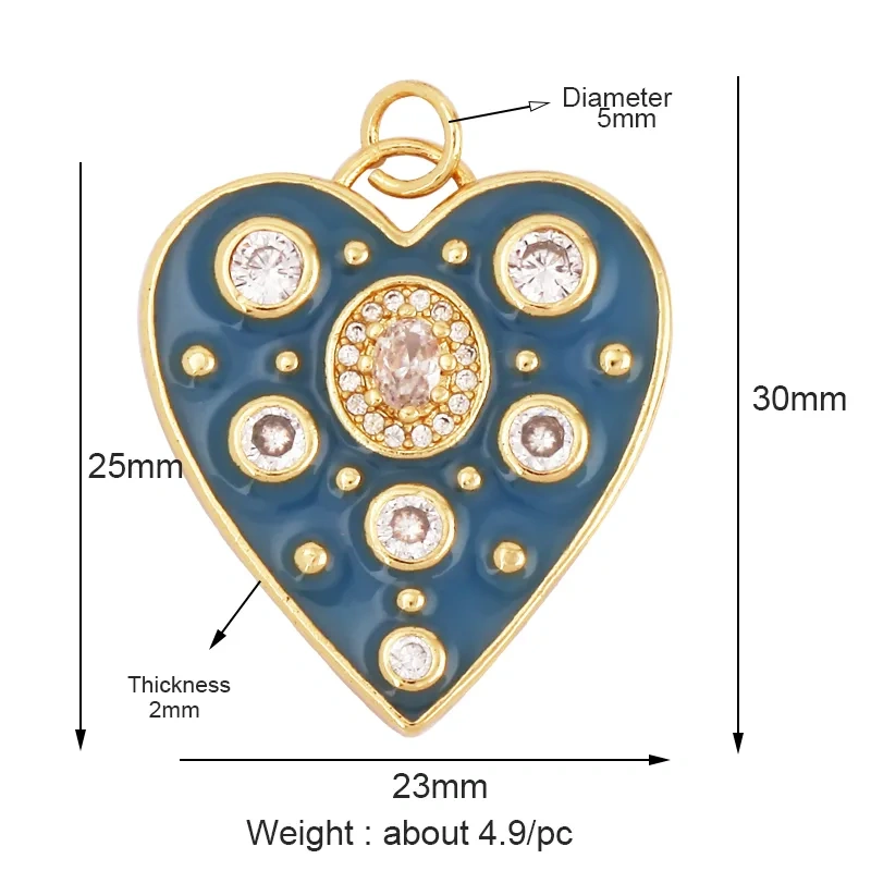 Colourful Enamel Heart Charm Neon Pink White Black Blue Pendant Oil Dropped , Real Gold Plated Colour for Necklace Bracelet K10