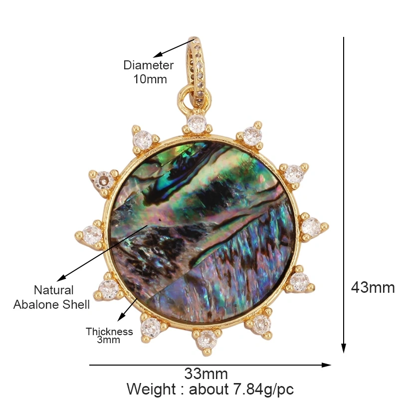 Fashion Elegant Love Heart Round Shape Natural Mother of Pearl Shell Agate Malachite Pendant Charm,DIY Necklace Accessories M30